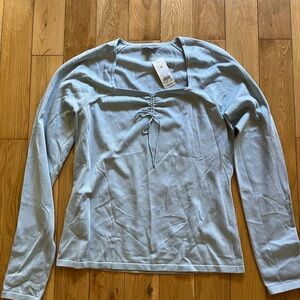 Ann Taylor Soft Blue Ruched Long Sleeve Blouse